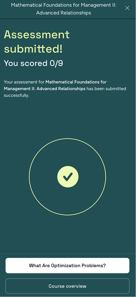 Assessment submitted screen
