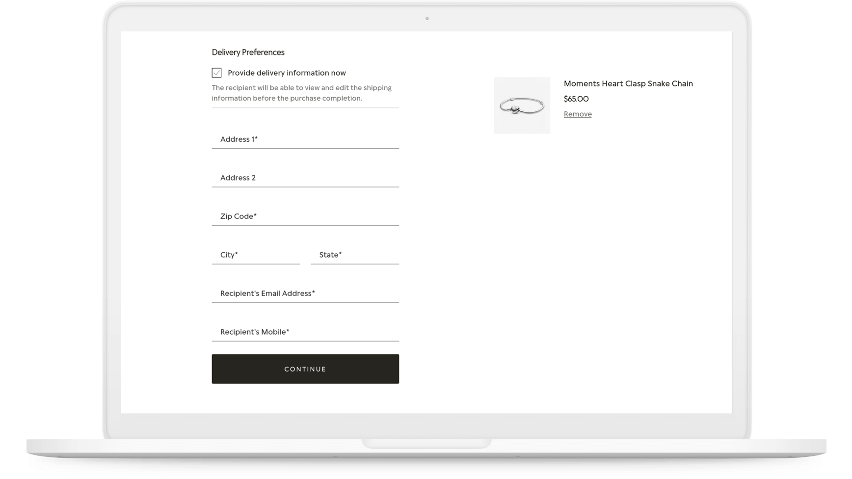 Sender: delivery information form