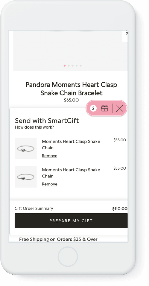 SmartGift widget: cart overview