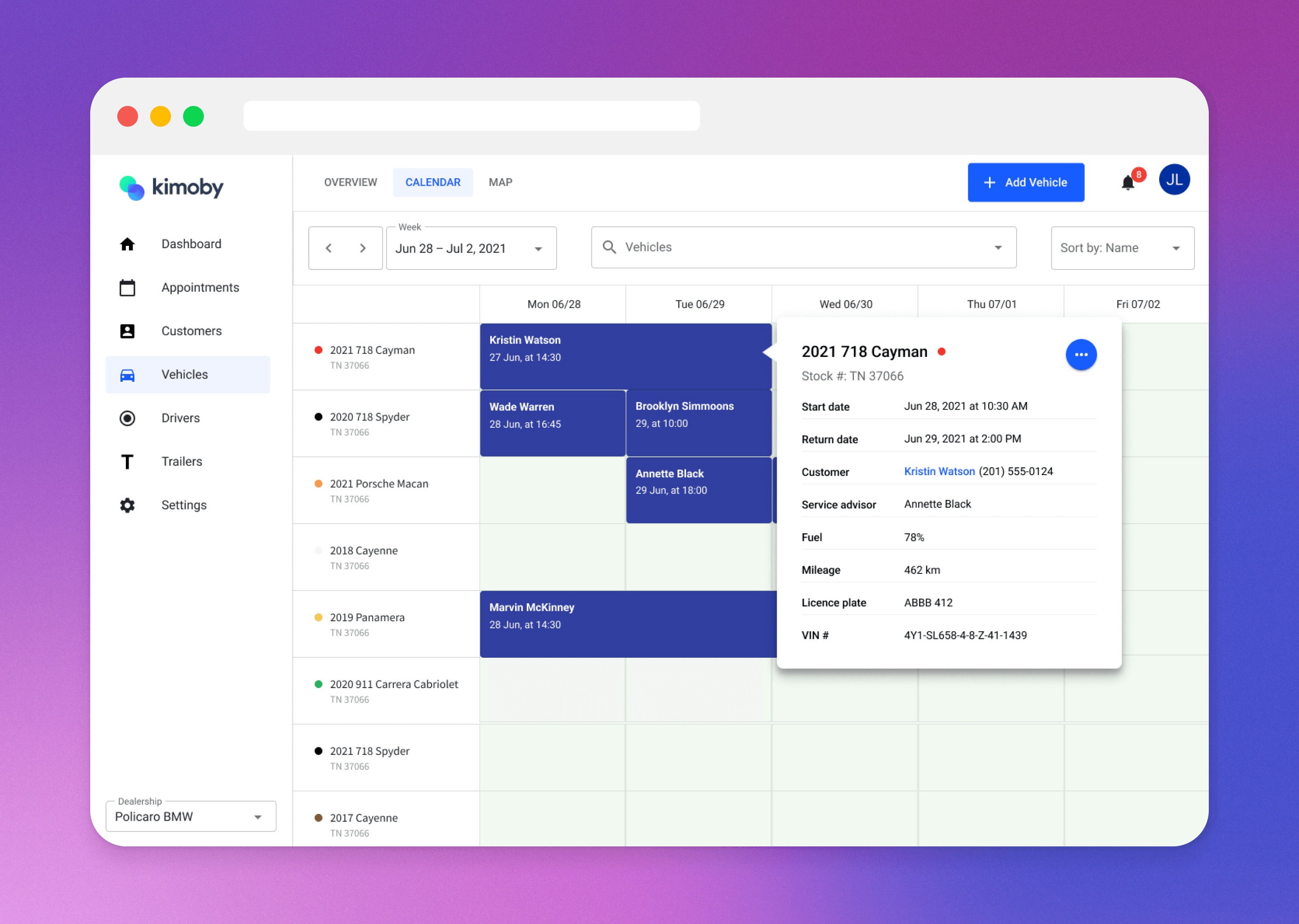 Kimoby scheduling interface