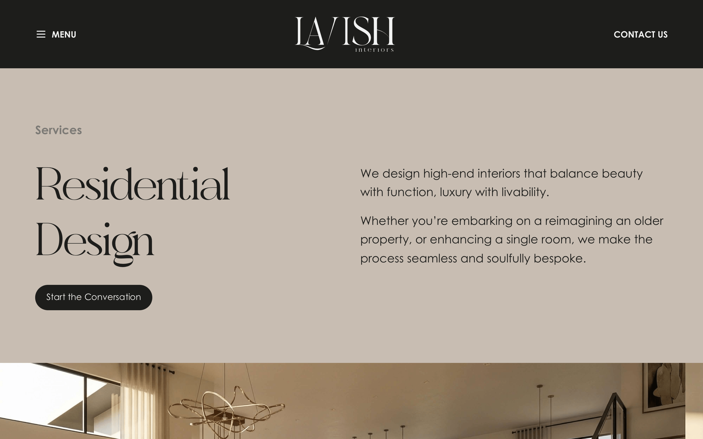Residential Design services page with editorial layout