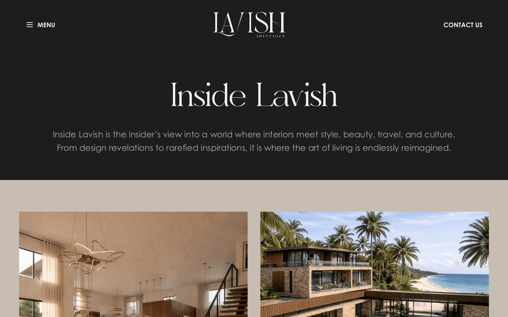 Inside Lavish blog section with article grid
