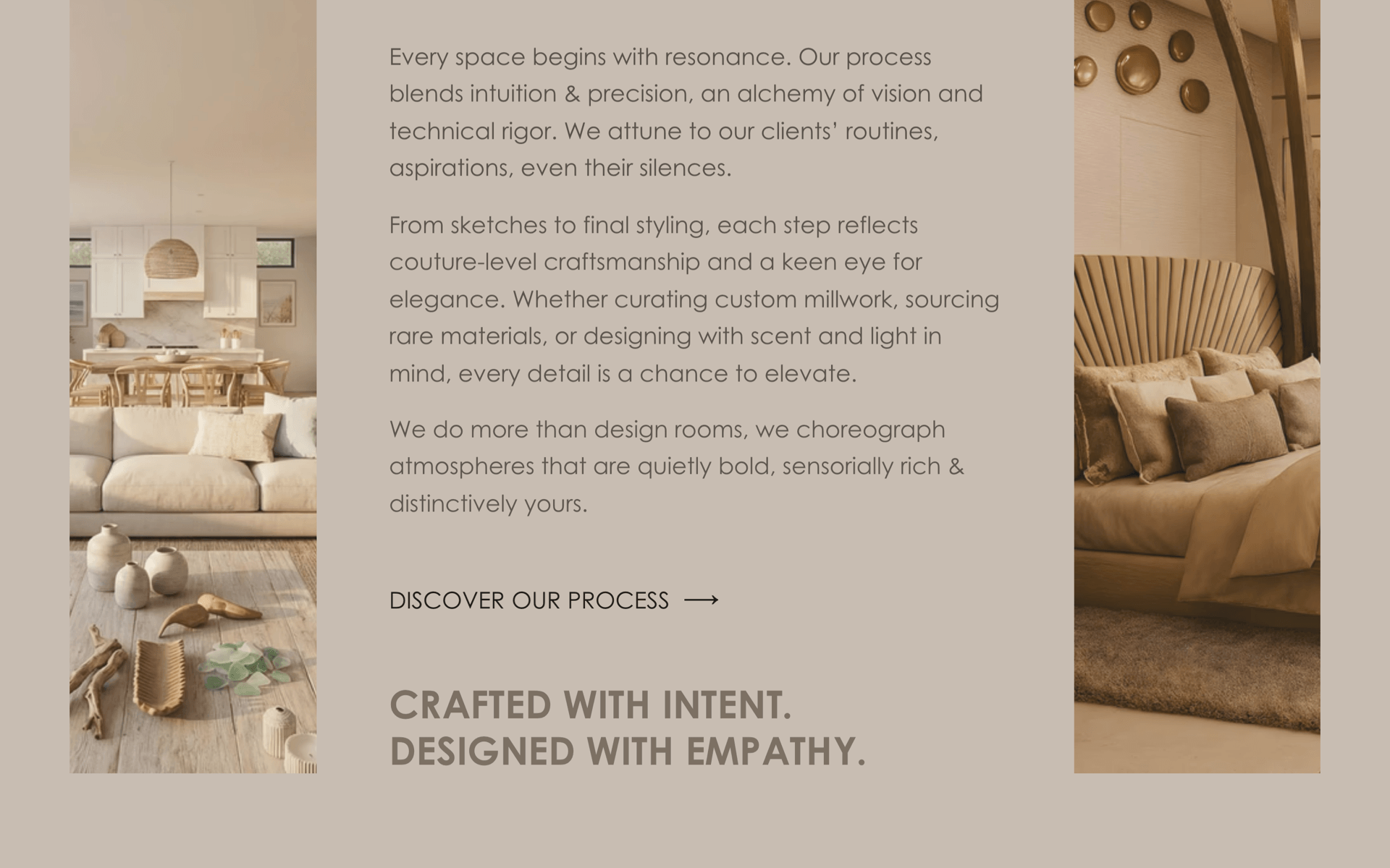 Crafted with Intent Designed with Empathy, brand statement with interior photography