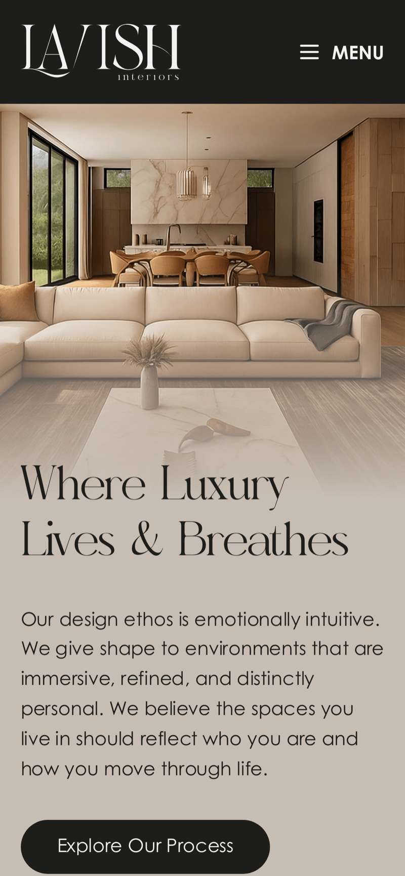 Mobile homepage, Where Luxury Lives and Breathes